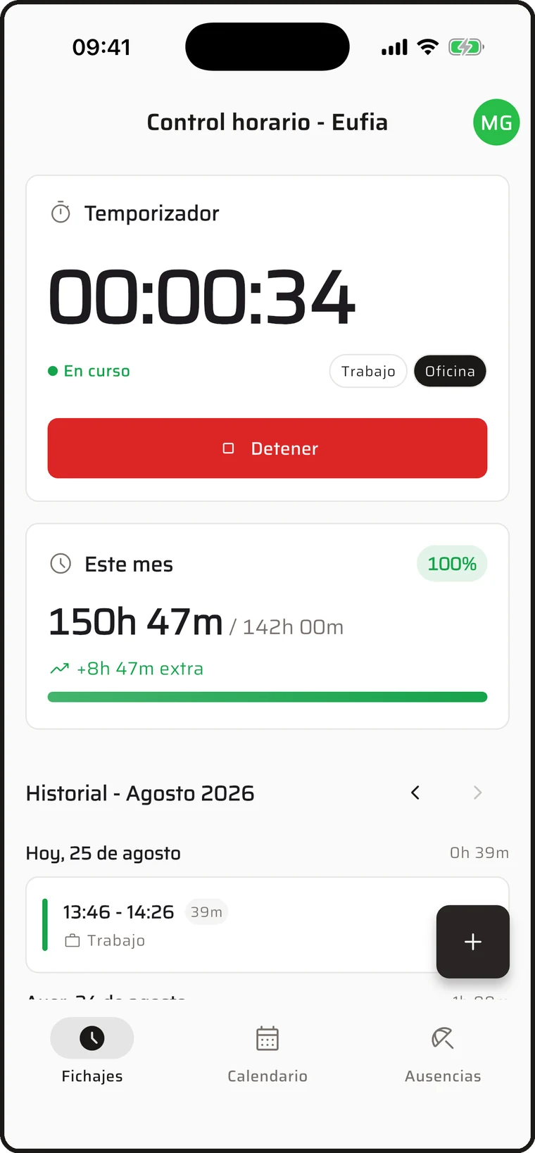 Temporizador en marcha con el botón Detener